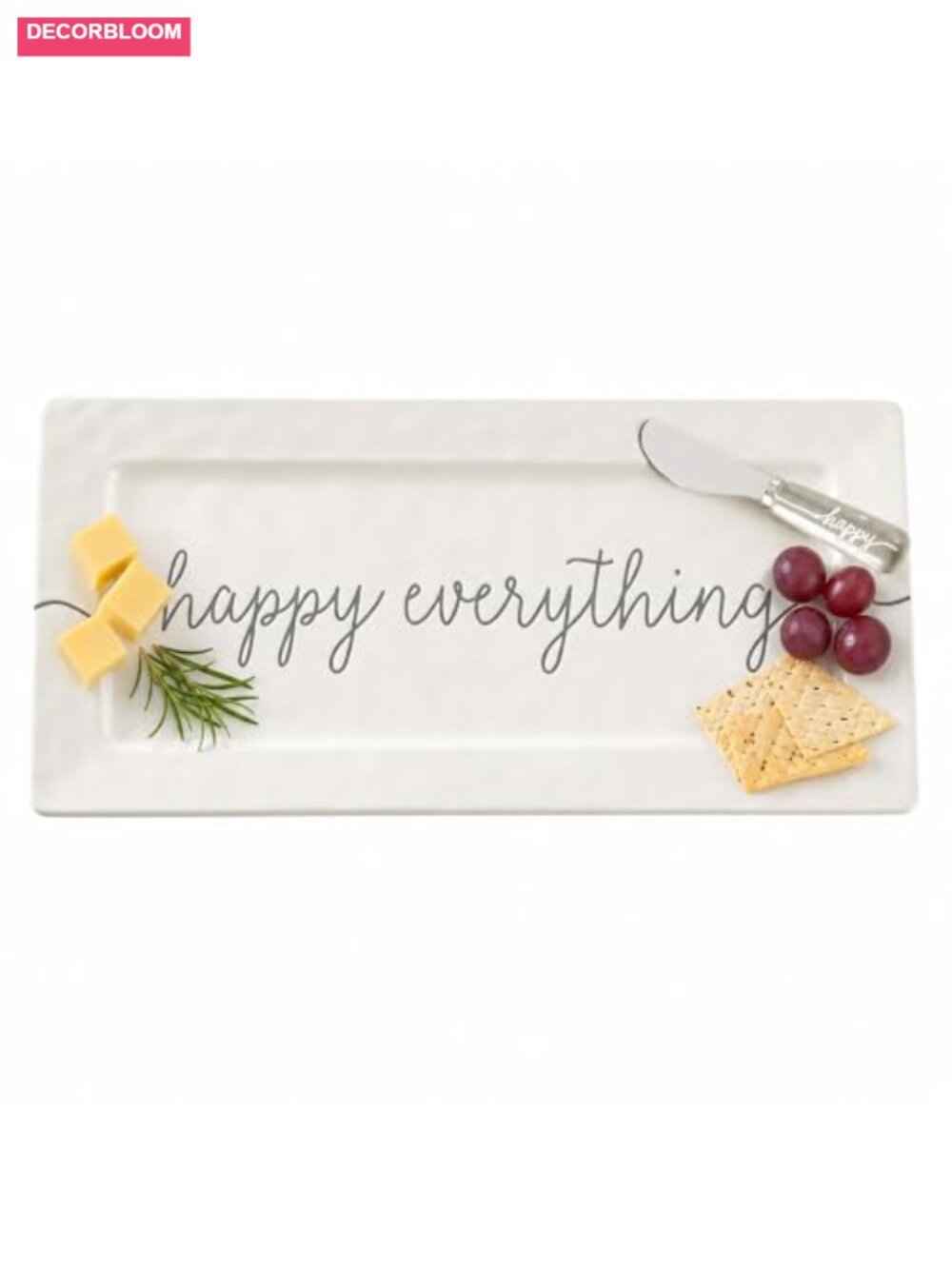 Rectangular Ceramic Serving Platter Tray with Metal Spreader Appetizer Set
